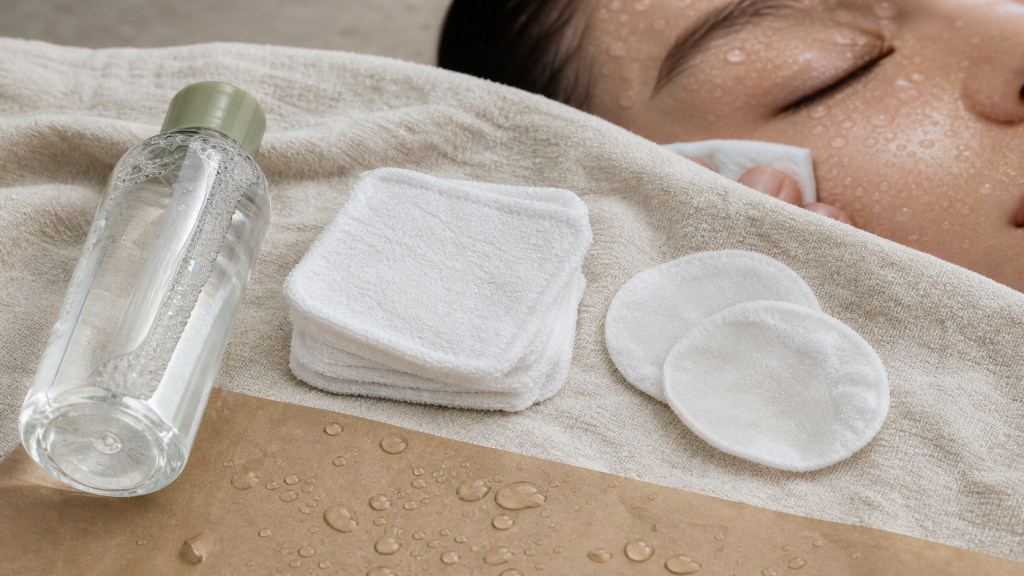 Eau micellaire sur coton et carrés lavables, eau micellaire c’est quoi.