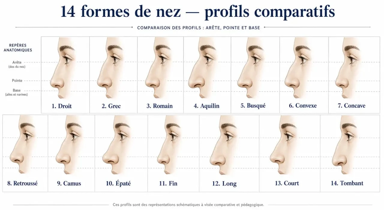 Les 14 formes de nez en illustration comparative
