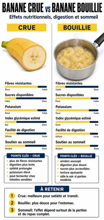 Infographie des bienfaits de la banane bouillie pour la santé et le sommeil