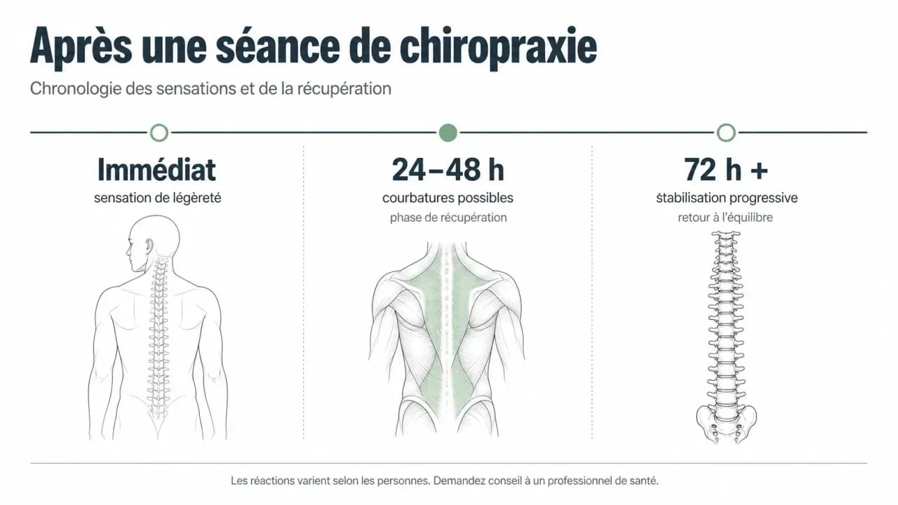 Chronologie des effets après une séance de chiropraxie : quand ressentir les bienfaits et comprendre les réactions du corps.