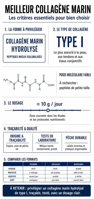 Infographie comparative sur le meilleur collagène marin et ses critères de choix