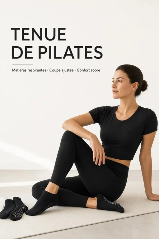 Tenue pour pilates : legging ajusté, haut respirant et chaussettes antidérapantes dans un studio