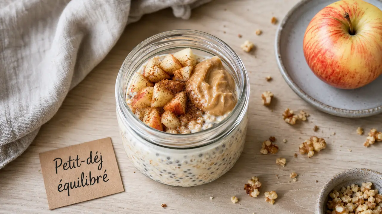 Idées de petit-déjeuner équilibré : overnight oats aux fruits, chia et skyr