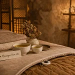 Inspiration bien être à Vienne : cabinet massages bien-être, table et huiles