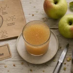 Jus de pommes bienfaits, verre de jus trouble avec pommes vertes et extrait