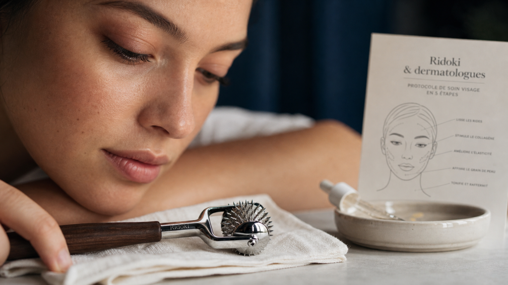 Ridoki visage : avis dermatologue anti-âge, peau apaisée avec ridoki en métal