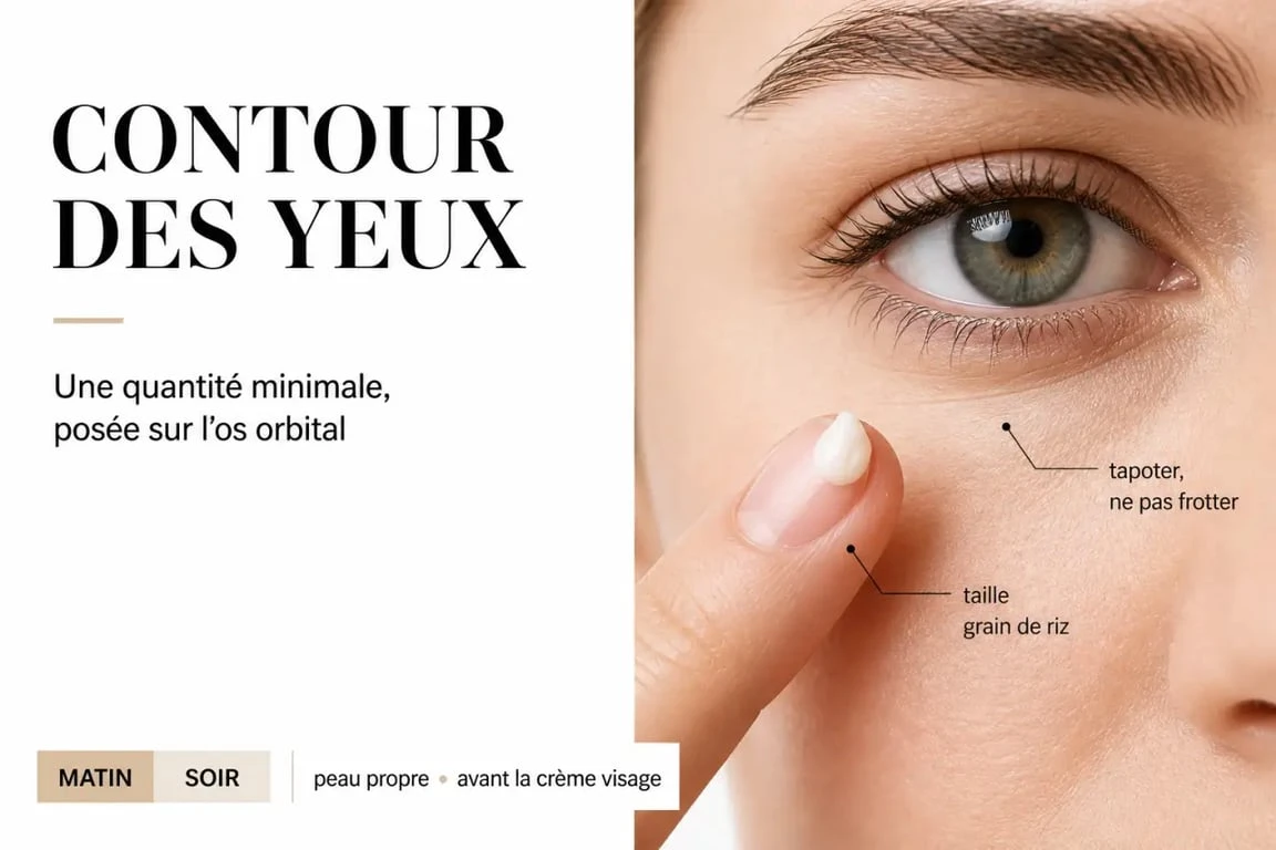 Crème yeux anti âge cernes & poches Colibri Skincare appliquée sous l’œil en petite quantité
