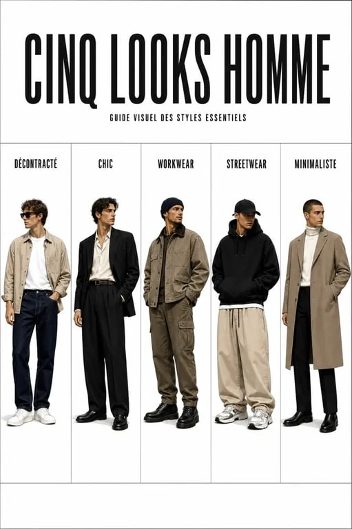 Looks homme : cinq styles de tenues masculines casual, chic, workwear, streetwear et minimaliste
