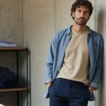 Looks homme casual chic workwear : tenue minimaliste en intérieur urbain