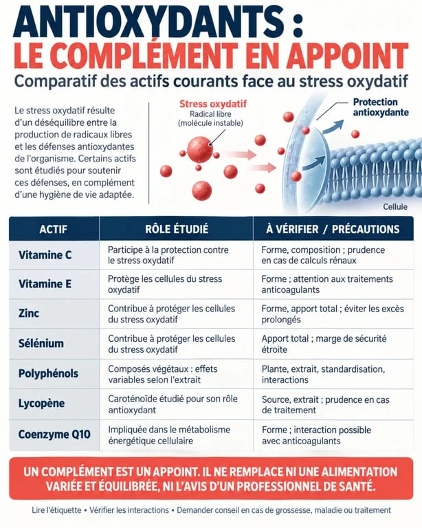 Compléments alimentaires anti oxydant : comparaison des actifs, bénéfices et précautions