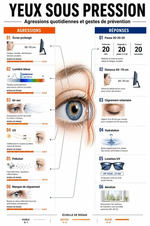 Compléments alimentaires vision : facteurs d’agression oculaire et gestes de prévention