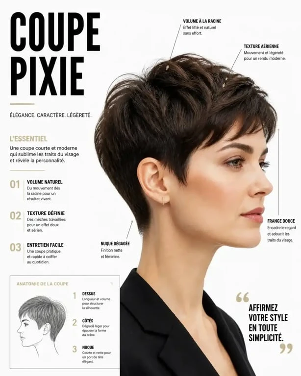 Permanente cheveux court style pixie cut avec volume en racine