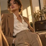 Mode italienne femme : blazer camel ajusté, matières et coupe