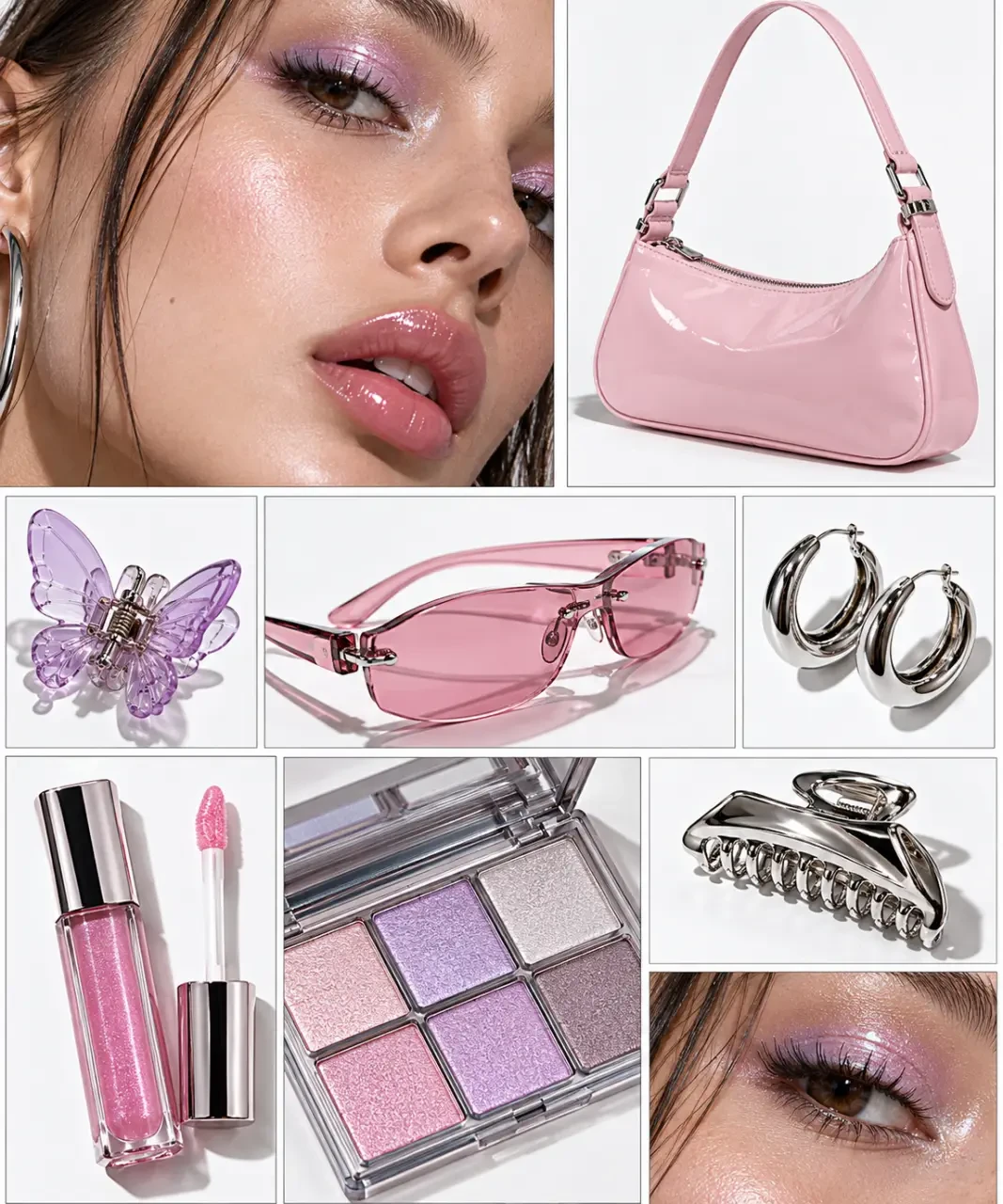 Accessoires, maquillage et coiffure de mode année 2000 femme