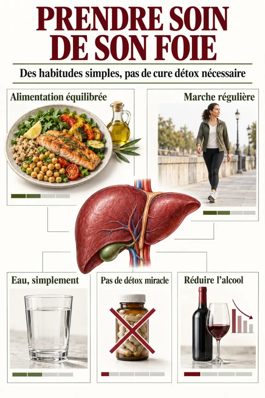 Infographie sur les soins pour le foie et les habitudes qui contribuent à le protéger