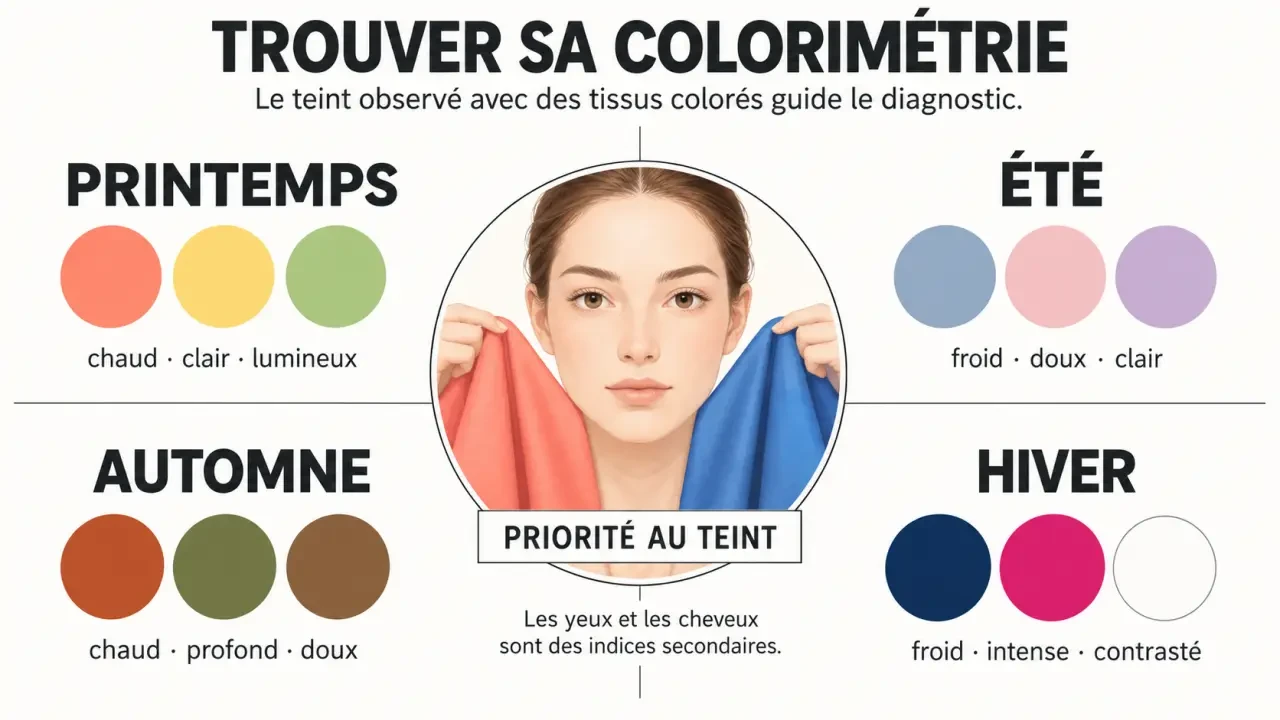 Infographie pour trouver sa colorimétrie et comparer les palettes Printemps, Été, Automne et Hiver